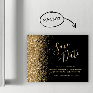Black Gold Glitzer Magnetic Wedding speichern das  Magnetkarte