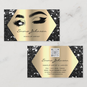 Black Gold Glitzer Makeup Artist Lashes QR Code Visitenkarte