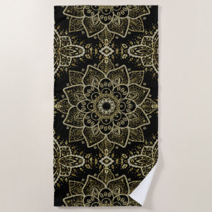 Black & Gold Glitzer Mandala Design Strandtuch