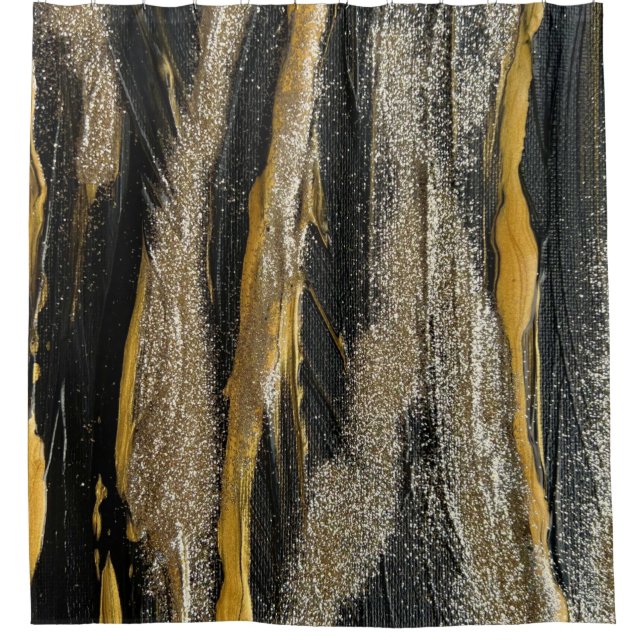 Black Gold Glitzer Marble Hübsch Elegante Luxus Duschvorhang (Vorderseite)