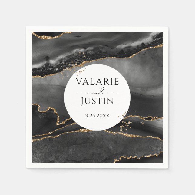 Black Gold Glitzer Marble Wedding Napkins Serviette (Vorderseite)