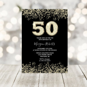 Black Gold Glitzer Mens Frauen 50. Geburtstagspart Einladung