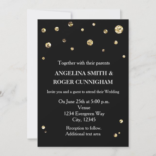 Black & Gold Glitzer Moderne Hochzeitseinladung Einladung (Vorderseite)