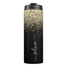Black Gold Glitzer Monogram Girl Thermosbecher