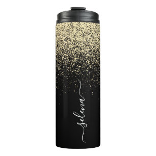 Black Gold Glitzer Monogram Girl Thermosbecher