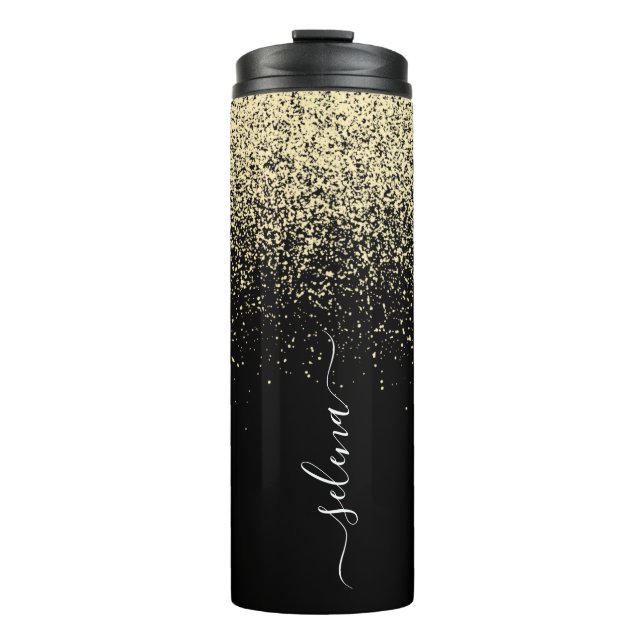 Black Gold Glitzer Monogram Girl Thermosbecher (Vorderseite)