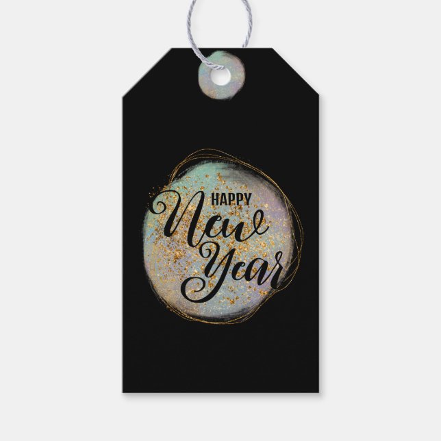 Black Gold Glitzer New Year Geschenkanhänger (Vorderseite)