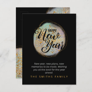 Black Gold Glitzer New Year Postkarte