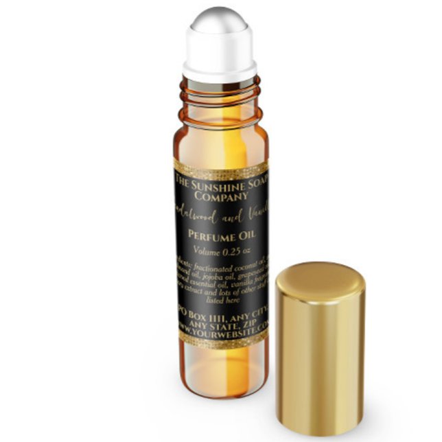 Black & Gold Glitzer Parfümerrolle Flaschenetikett Quadratischer Aufkleber (Von Creator hochgeladen)