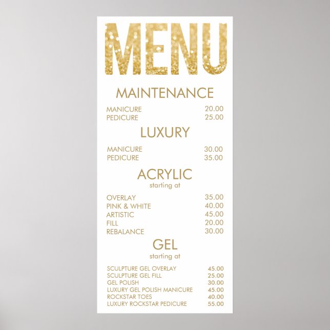 Black & Gold Glitzer Salon Menü Wall Poster (Vorne)