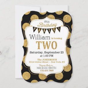 Black Gold Glitzer Sparkle 2. Geburtstag Einladung