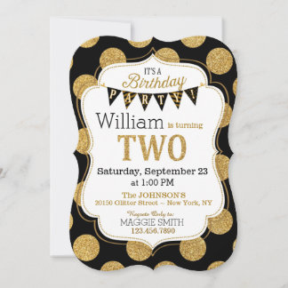 Black Gold Glitzer Sparkle 2. Geburtstag Einladung