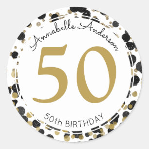 Black Gold Glitzer Sparkle Confetti Dots Geburtsta Runder Aufkleber