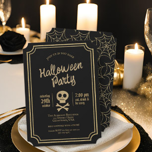 Black & Gold Glitzer Spiderweb Halloween-Party Feiertagskarte