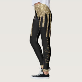 Black Gold Glitzer Tropfen Chic individuelle Name Leggings