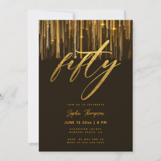 Black Gold Glitzer Tropfen Elegant 50. Geburtstag Einladung