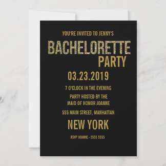 Black Gold Glitzer Typografie Bachelorette Einladu Einladung