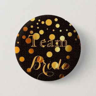 Black Gold Glitzer Wedding Team Bride Button