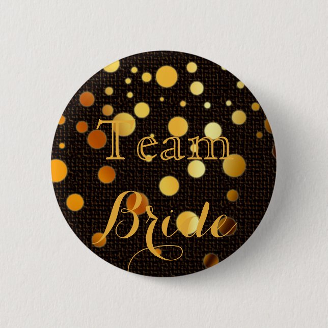 Black Gold Glitzer Wedding Team Bride Button (Vorderseite)