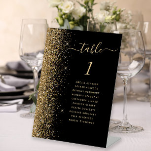 Black Gold Glitzer Wedding Tischnummer Sockelschild