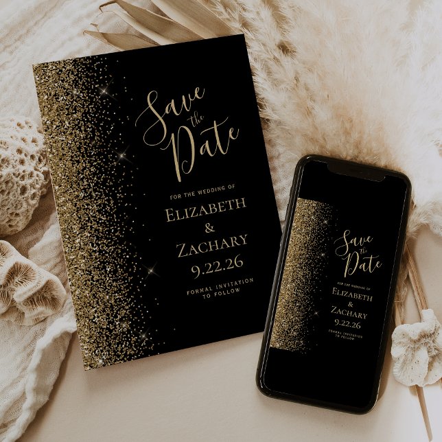 Black Gold Glitzern Edge Save the Date Ankündigung (Von Creator hochgeladen)