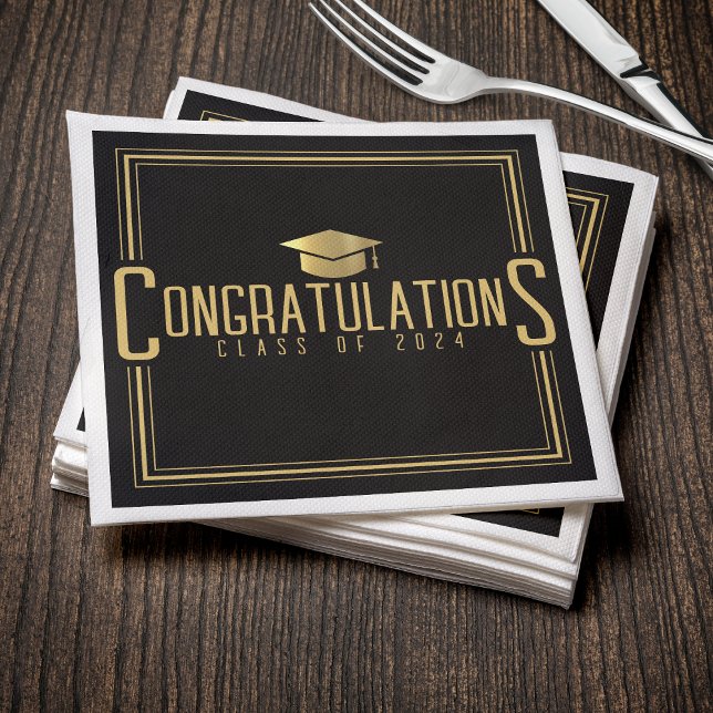 Black & Gold Glückwunschklasse Abschluss Serviette (Black & Gold Congratulations Class Of Graduation Napkins
)
