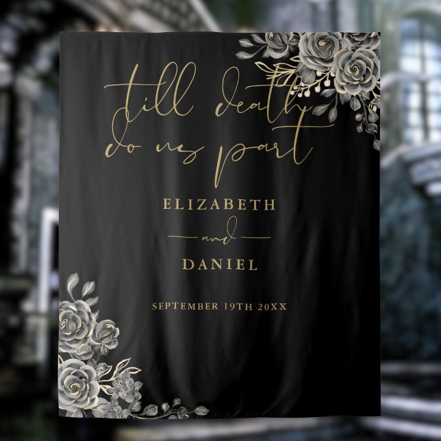 Black Gold Goth Rose Floral Wedding Foto Prop Wandteppich (Black Gold Goth Roses Floral Wedding Photo Prop Tapestry)