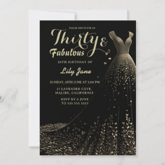 Black Gold Gown 30. Geburtstag Einladung