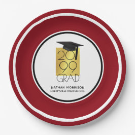 Black & Gold GRAD | Editable Red | Abschluss Pappteller