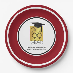 Black & Gold GRAD   Editable Red   Abschluss Pappteller