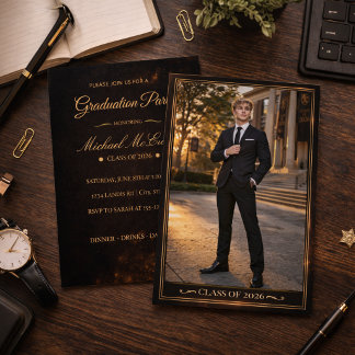 Black Gold Grad Portrait Invitation Einladung