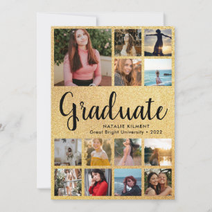 Black & Gold Graduate 13 Foto Collage Abschluss Ankündigung