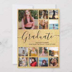 Black & Gold Graduate 14 Foto Collage Abschluss Einladung