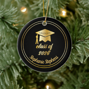 Black Gold Graduate Cap Graduation 2024 Photo  Keramik Ornament