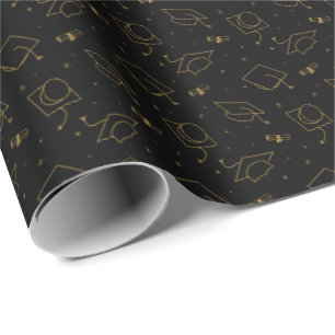 Black & Gold Graduation Cap Toss Wrapping Paper Geschenkpapier