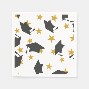Black Gold Graduation Caps Stars Muster Serviette