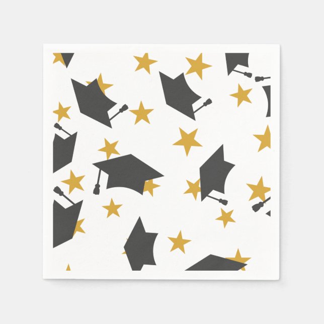 Black Gold Graduation Caps Stars Muster Serviette (Vorderseite)