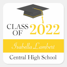 Black & Gold Graduation Party Gunst Labels Quadratischer Aufkleber