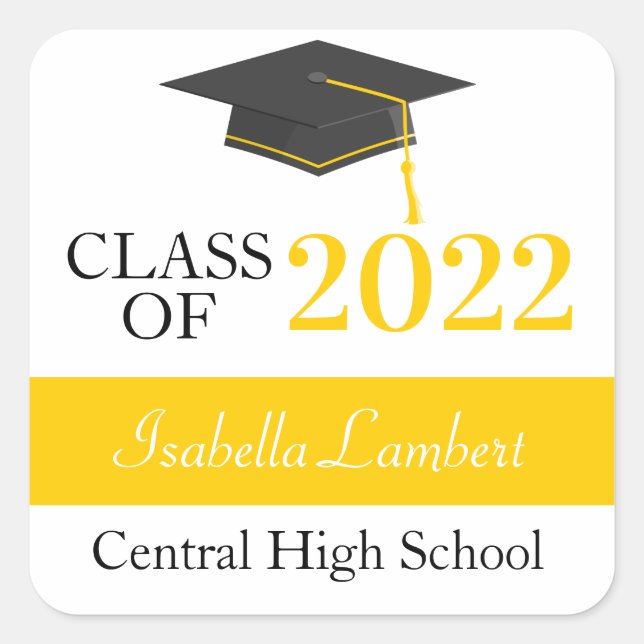 Black & Gold Graduation Party Gunst Labels Quadratischer Aufkleber (Vorderseite)