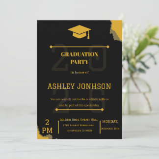 Black Gold Graduation Party Invitation 2026 Feiertagskarte