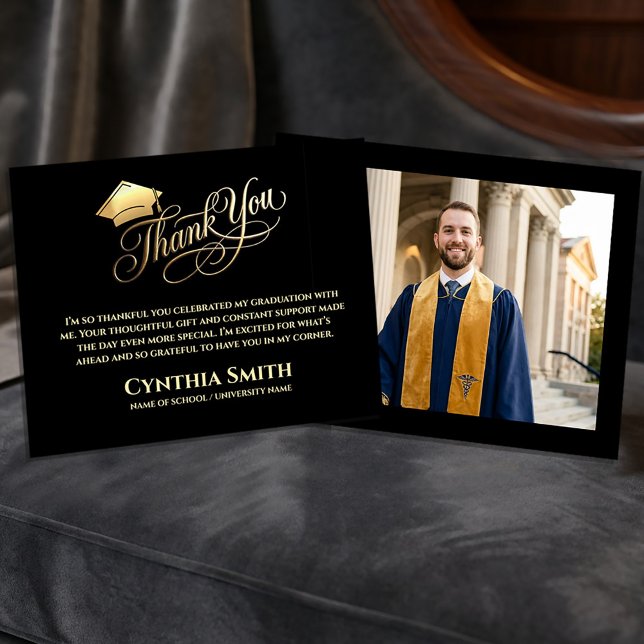 Black & Gold Graduation Thank You Card  Dankeskarte (#GraduationThankYou
#ClassOf2026
#BlackAndGold
#ElegantDesign
#GradParty
#SeniorGraduation
#College)