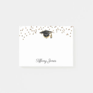 Black & Gold Graduierung Cap mit Gold Glitzer Post-it Klebezettel