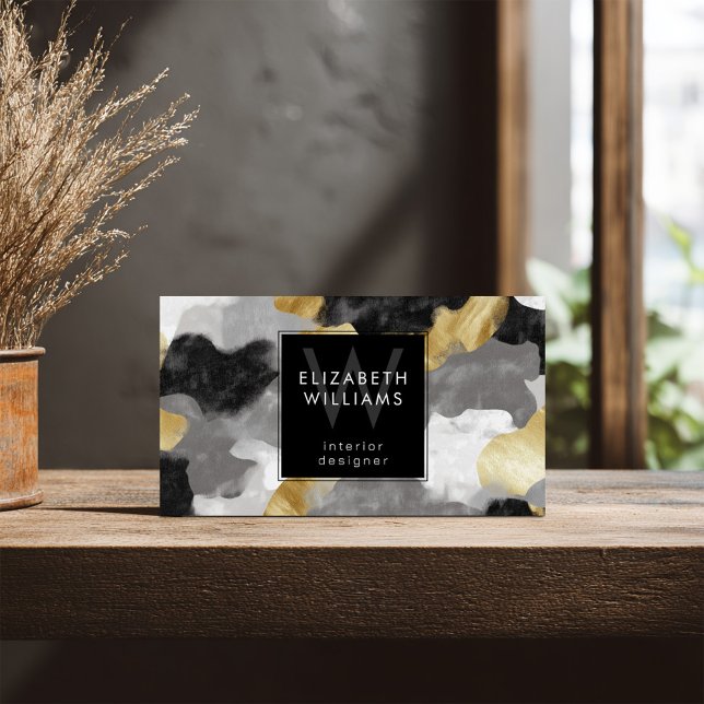 Black Gold Gray Monogram Modern Business Card (Von Creator hochgeladen)