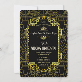 Black Gold Great Gatsby 50. Hochzeitstag Einladung