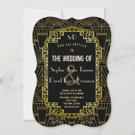 Black & Gold Great Gatsby Art Deco Hochzeit Einladung