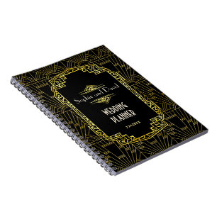 Black & Gold Great Gatsby Art Deco Hochzeitsplaner Notizblock