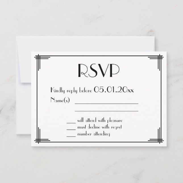 Black Gold Great Gatsby Art Deco Wedding RSVP Card Karte (Vorderseite)