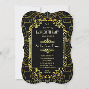 Black & Gold Great Gatsby Junggeselinnen-Abschied Einladung