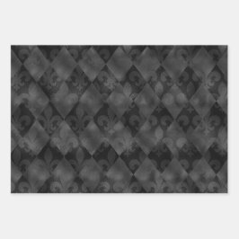 BLACK GOLD GREEN LILA MARDI GRAS PATTERTER GESCHENKPAPIER SET