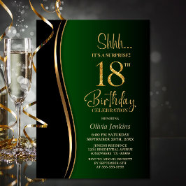 Black Gold Green Überraschung 18. Geburtstag Einladung